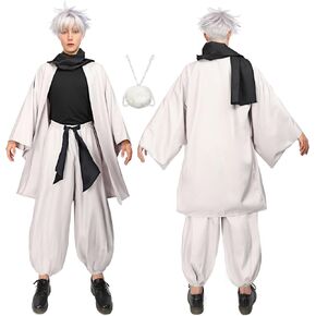 C-ZOFEK Satoru Cosplay Haori Kimono Jacket Pants with Scarf for Men Costume
