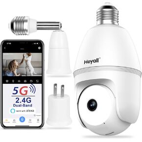Light Bulb Camera 5G: Outdoor 5MP WiFi Wireless Light Socket Cameras with 5G/2.4GHz for Home Security Work with Alexa