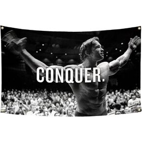 Conquer Flag for Arnold Schwarzenegger 3x5 Ft Motivation Tapestry Gym College Dorm Room Man Cave Inspirational Wall Banner in Kuwait