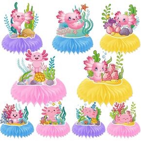 9Pcs Axolotl Theme Honeycomb Centerpieces - Axolotl Birthday Party Decorations Reptile Animals Axolotl Table Decor for Kids Girls Boys Birthday Baby Shower Party Supplies