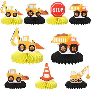6 PCS Construction Honeycomb Table Centerpiece Stop Sign Dump Truck Excavator Tractor Table Toppers Centerpieces for Construction Theme Baby Shower Birthday Party Table Decorations Supplies in Kuwait