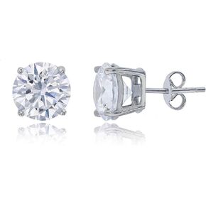 925 Sterling Silver 10mm White Gold Plated Round AAA Cubic Zirconia Solitaire Stud Earrings For Women