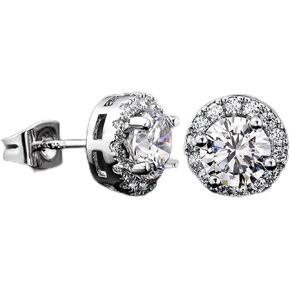 أقراط هالة مويسانيتي دائرية الشكل مطلية بالذهب الأبيض عيار 18 قيراط، مجوهرات مضادة للحساسية in Kuwait