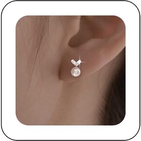 Boho Heart Pearl Stud Earrings Silver Crystal Heart Earrings Mini Pearl Earring Small Cz Heart Stud Earrings Pearl Bride Earrings Jewelry for Women and Girls