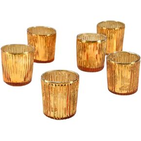Serene Spaces Living Set of 6 Copper Ribbed Votive Holders, Mercury Glass Finish, Ideal for Weddings, Events, Home Decor, Measures 2.5" Diameter and 2.5" Tall