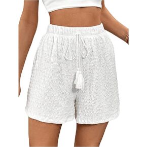 SweatyRocks Women's Casual Textured High Waist Fringed Wide Leg Shorts