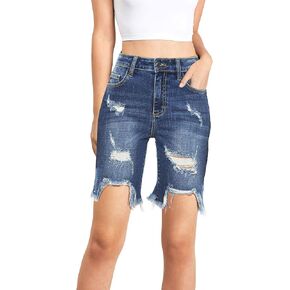 Cello Jeans Women's Juniors High Rise Distressed Denim Bermuda Shorts