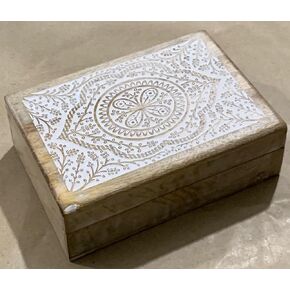 Premium Wooden Mini Jewellery Box Butterfly Floral Design-Trinket Box for Ladies-Jewellery Storage Case-Antique Look-Traditionally Handcrafted-Home Decor Accessories-Women Ideal Gift, White
