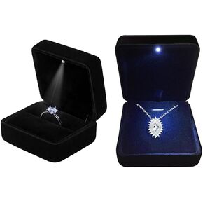 GBYAN Pendant Necklace Box and Velvet Ring Box with LED Light Jewelry Gift Box