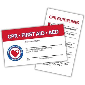 CPR and First Aid AED Certification Cards | 30 pk 2x3.5" Wallet Sized Business Paper Quick Reference Guide Fill Out Name Training Certificate