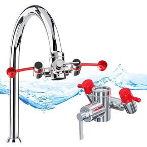 Skywin Eye Wash Station OSHA Approved - Fast Activating Faucet Mounted Eye Wash Station Sink Attachment-1X Non Stop Flow Eyewash Station & Eyewash Sign,3X Common Sink Adapter,2X Inspection Tags
