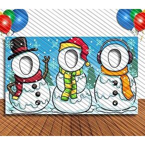 Snowman Hole in Face Banner, Face Cutout, 42 x 72 Inch, Party Selfie Photo Prop, Christmas Decoration