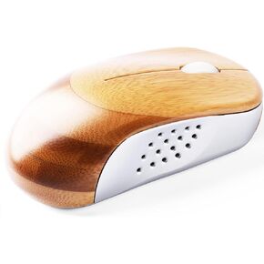 Icemouse Wireless Computer Mouse, Rechargeable Bamboo Wireless Mouse 2.4GHz Optical Silent Mouse with USB Receiver and 4 Adjustable DPIs, for Laptop,