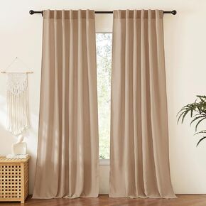 RYB HOME Boho Curtains 84 inches Long, Soft Linen Woved Lightweight Back Tab Light Filtering Fabric Shades for Dining Room Guest Room, W 52 x L84 inches, 2 Panels Set