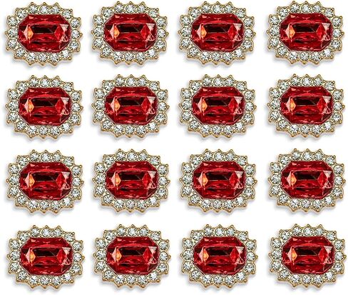 50 pcs Luxurious Rhinestone Embellishments Crystal Decoration Handcraft Button Gold Bottom DIY Project for Flower Headband Dress Accessory (Red) in Saudi Arabia
