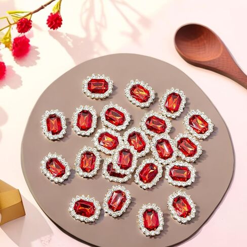 50 pcs Luxurious Rhinestone Embellishments Crystal Decoration Handcraft Button Gold Bottom DIY Project for Flower Headband Dress Accessory (Red) in Saudi Arabia