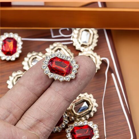 50 pcs Luxurious Rhinestone Embellishments Crystal Decoration Handcraft Button Gold Bottom DIY Project for Flower Headband Dress Accessory (Red) in Saudi Arabia