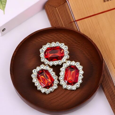 50 pcs Luxurious Rhinestone Embellishments Crystal Decoration Handcraft Button Gold Bottom DIY Project for Flower Headband Dress Accessory (Red) in Saudi Arabia