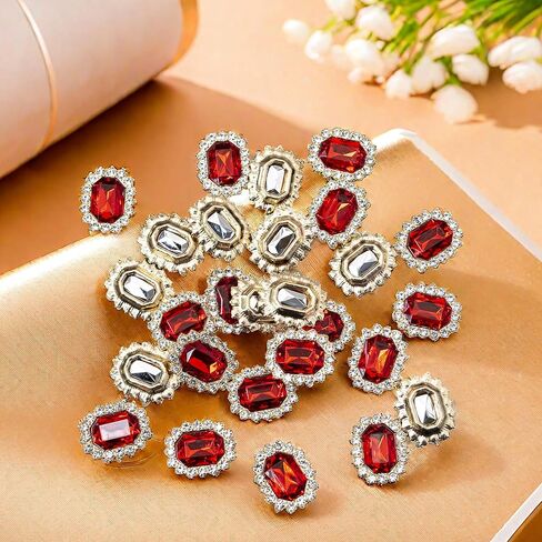 50 pcs Luxurious Rhinestone Embellishments Crystal Decoration Handcraft Button Gold Bottom DIY Project for Flower Headband Dress Accessory (Red) in Saudi Arabia