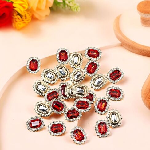 50 pcs Luxurious Rhinestone Embellishments Crystal Decoration Handcraft Button Gold Bottom DIY Project for Flower Headband Dress Accessory (Red) in Saudi Arabia