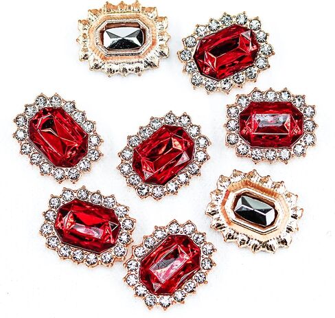 50 pcs Luxurious Rhinestone Embellishments Crystal Decoration Handcraft Button Gold Bottom DIY Project for Flower Headband Dress Accessory (Red) in Saudi Arabia