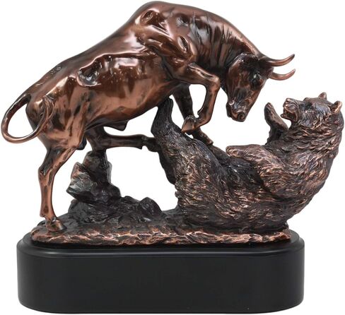 Ebros Wall Street Stock Market Charging Bull Trouncing Bear Statue with Pedestal Base Bronze Electroplated Resin Sculpture of Bull VS Bear Ideal Gifts for Financial Investment Managers Investor in Saudi Arabia