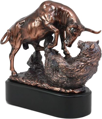 Ebros Wall Street Stock Market Charging Bull Trouncing Bear Statue with Pedestal Base Bronze Electroplated Resin Sculpture of Bull VS Bear Ideal Gifts for Financial Investment Managers Investor in Saudi Arabia