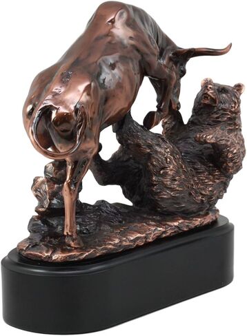 Ebros Wall Street Stock Market Charging Bull Trouncing Bear Statue with Pedestal Base Bronze Electroplated Resin Sculpture of Bull VS Bear Ideal Gifts for Financial Investment Managers Investor in Saudi Arabia
