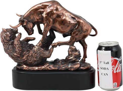 Ebros Wall Street Stock Market Charging Bull Trouncing Bear Statue with Pedestal Base Bronze Electroplated Resin Sculpture of Bull VS Bear Ideal Gifts for Financial Investment Managers Investor in Saudi Arabia