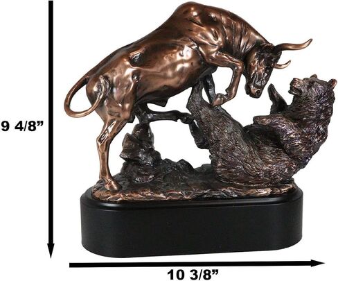 Ebros Wall Street Stock Market Charging Bull Trouncing Bear Statue with Pedestal Base Bronze Electroplated Resin Sculpture of Bull VS Bear Ideal Gifts for Financial Investment Managers Investor in Saudi Arabia