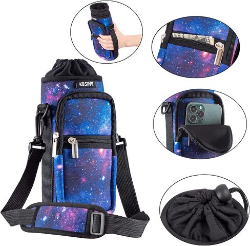 Water Bottle Carrier Holder Sling Bag Sleeve 25oz 32oz Crossbody Water Bottle Case Cover with Strap Pockets for Men/Women Boys Girls Walking Hiking Camping School (32 oz, BS32-06) in Saudi Arabia