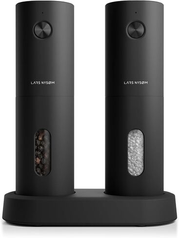 LARS NYSØM Electric Salt and Pepper Grinder Set I Automatic Salt and Pepper Mills with Adjustable Ceramic Grinder I USB Rechargeable Electric Spice Grinder Set (Black/White) in Saudi Arabia