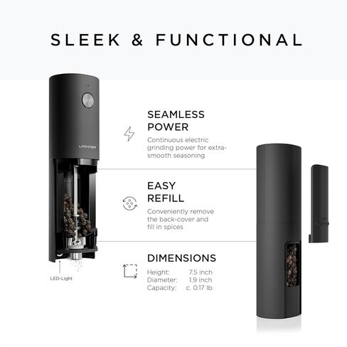 LARS NYSØM Electric Salt and Pepper Grinder Set I Automatic Salt and Pepper Mills with Adjustable Ceramic Grinder I USB Rechargeable Electric Spice Grinder Set (Black/White) in Saudi Arabia