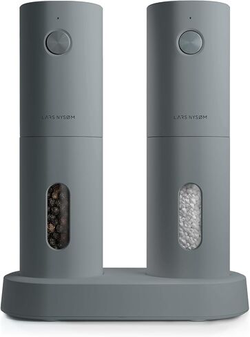 LARS NYSØM Electric Salt and Pepper Grinder Set I Automatic Salt and Pepper Mills with Adjustable Ceramic Grinder I USB Rechargeable Electric Spice Grinder Set (Black/White) in Saudi Arabia
