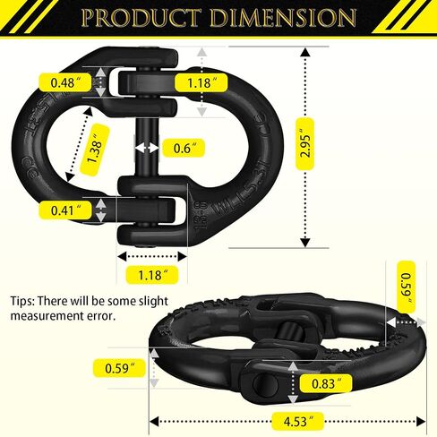 1/2" Safety Chain Connector Link [2-Pack], Tow Hitch Hammerlock Coupling Link, G80 Tow Chain Connector with 12000 lbs Loading Fit for Trailer, Port Transportation, Hoisting (Black) in Saudi Arabia