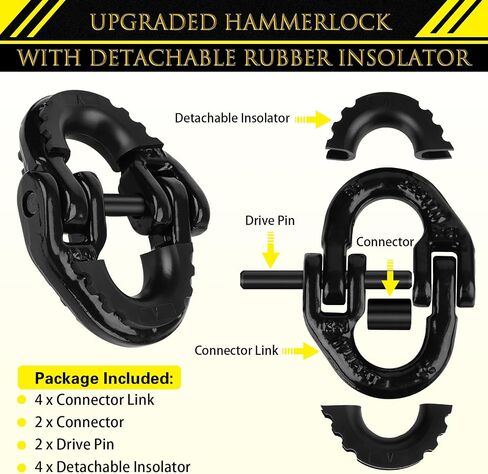 1/2" Safety Chain Connector Link [2-Pack], Tow Hitch Hammerlock Coupling Link, G80 Tow Chain Connector with 12000 lbs Loading Fit for Trailer, Port Transportation, Hoisting (Black) in Saudi Arabia