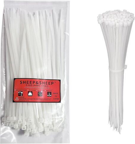 8 inch White Zip Ties(100 Pieces),Self-Locking Premium Nylon Cable Ties,for Indoor and Outdoor,by SHEEP&SHEEP in Saudi Arabia
