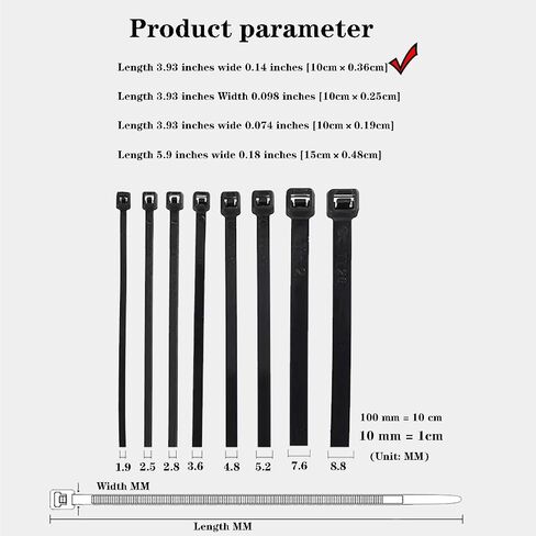 100 Zip Tie - Cable Tie - High Strength Nylon Cable Tie, Flame Retardant Zip Ties Strength Ranges From 18 Lb to 48.5 Lb, Plastic Wire Ties for Indoor and Outdoor Use (4'' x 0.08'') in Saudi Arabia