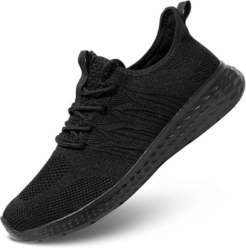 أحذية مشي نسائية للسيدات سهلة الارتداء أحذية رياضية للتنس خفيفة الوزن قابلة للتنفس ونعل ناعم شبكي للعمل رياضي أسود 8 in Kuwait