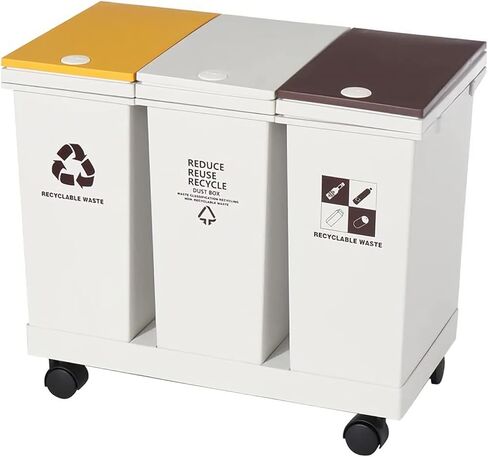 سلة قمامة بعجلات سعة 20 لترًا × 3 حجرات، سلة مهملات المطبخ المعاد تدويرها بالضغط على الغطاء المفتوح لفرز النفايات، إجمالي 16 جالونًا من حاوية القمامة للمنزل والمكتب وغرفة المعيشة in Kuwait