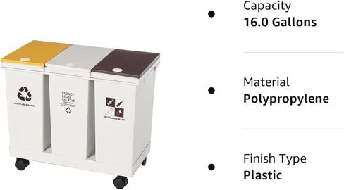 سلة قمامة بعجلات سعة 20 لترًا × 3 حجرات، سلة مهملات المطبخ المعاد تدويرها بالضغط على الغطاء المفتوح لفرز النفايات، إجمالي 16 جالونًا من حاوية القمامة للمنزل والمكتب وغرفة المعيشة in Kuwait