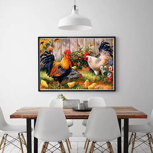 MXJSUA DIY 5D Diamond Art Painting Rooster by Number Kits for Adults, Rooster Diamond Art Painting Kits Round Full Drill Diamond Art Kits Picture Arts Craft for Home Wall Art Decor 14x18 inch in Saudi Arabia