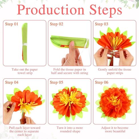 44 Pcs Colorful Tissue Paper Flowers 10" Fiesta Tissue Paper Pom Poms Decorations 20" 10" Mexican Paper Flowers for Party Wedding Birthday Bridal Baby Shower Wall Backdrop Nursery Decor in Saudi Arabia