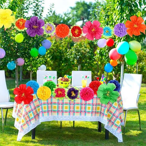 44 Pcs Colorful Tissue Paper Flowers 10" Fiesta Tissue Paper Pom Poms Decorations 20" 10" Mexican Paper Flowers for Party Wedding Birthday Bridal Baby Shower Wall Backdrop Nursery Decor in Saudi Arabia