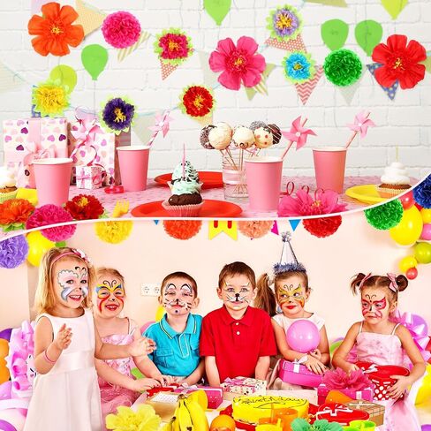 44 Pcs Colorful Tissue Paper Flowers 10" Fiesta Tissue Paper Pom Poms Decorations 20" 10" Mexican Paper Flowers for Party Wedding Birthday Bridal Baby Shower Wall Backdrop Nursery Decor in Saudi Arabia