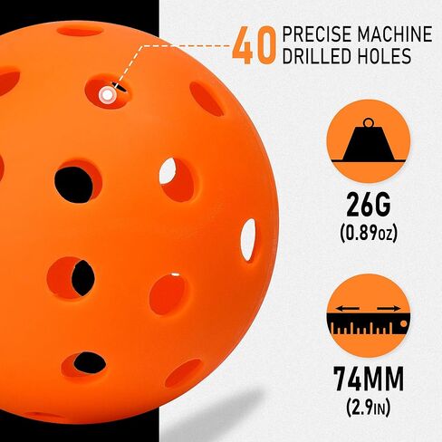 EasyTime Pickleball Ball Set, 40 Holes Pickleball Balls for Outdoor Sport, 26 Holes for Indoor, Highly Durable and Consistent Bounce, USAPA Standard for Pickleball Sport, 4/6/12 Pack to Choose in Saudi Arabia