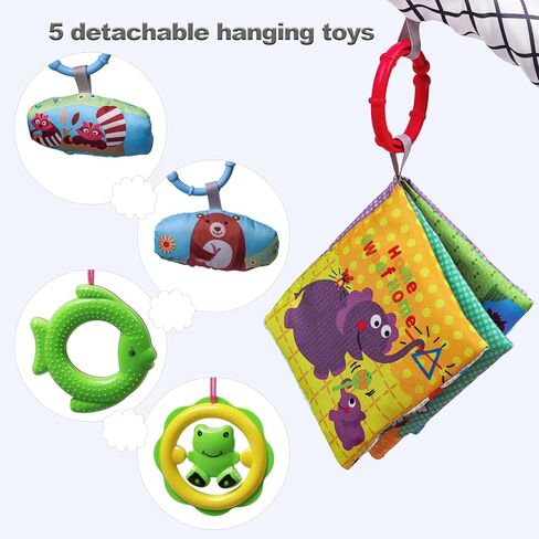 صالة الألعاب الرياضية للأطفال - سجادات لعب أنشطة الأطفال في صالة الألعاب الرياضية للأرضية للرضع وصالات الألعاب الرياضية وسجادات اللعب، سجادة أنشطة الأطفال بما في ذلك ألعاب التطوير الحسي المتحركة للرضع من البنات والأولاد (رمادي ووردي) in Kuwait