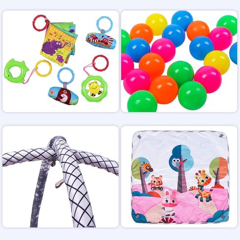 صالة الألعاب الرياضية للأطفال - سجادات لعب أنشطة الأطفال في صالة الألعاب الرياضية للأرضية للرضع وصالات الألعاب الرياضية وسجادات اللعب، سجادة أنشطة الأطفال بما في ذلك ألعاب التطوير الحسي المتحركة للرضع من البنات والأولاد (رمادي ووردي) in Kuwait