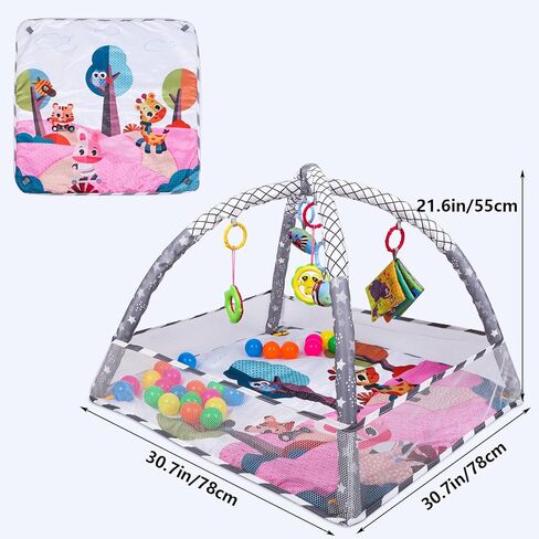 صالة الألعاب الرياضية للأطفال - سجادات لعب أنشطة الأطفال في صالة الألعاب الرياضية للأرضية للرضع وصالات الألعاب الرياضية وسجادات اللعب، سجادة أنشطة الأطفال بما في ذلك ألعاب التطوير الحسي المتحركة للرضع من البنات والأولاد (رمادي ووردي) in Kuwait