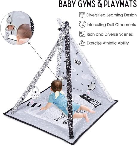 سجادة لعب الأطفال في صالة الألعاب الرياضية، سجادات أنشطة التطوير على أساس المرحلة، باللونين الأسود والأبيض لحديثي الولادة، تحفيز بصري لتعلم صالة الألعاب الرياضية للأطفال مع 4 ألعاب in Kuwait